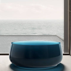 Casual Resin Circular Freestanding Bathtub with Roll Top Soaking Design Bathtubs