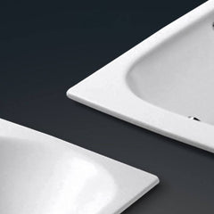 White Cast Iron Rectangular Drop-in Bathtub with Back to Wall Design, Slip Resistant, Valve, and Overflow Hole, Tub, With Arm, 59"L x 28"W x 16"H Bathtubs