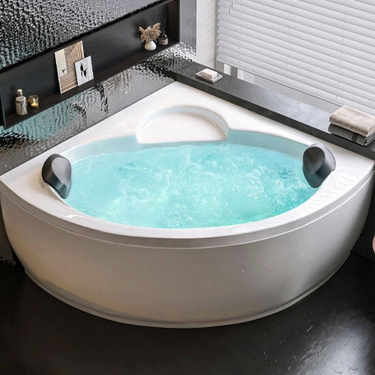 Nook Corner Bathtub with Seat Casual Chalk Back to Wall Lucite Soaking Design, 55"L x 55"W x 25"H Bathtubs