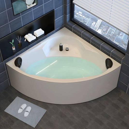 Modern Acrylic White Corner Soaking Bathtub with Drain Assembly Included - 31.5"L x 31.5"W x 22"H Tub Bathtubs