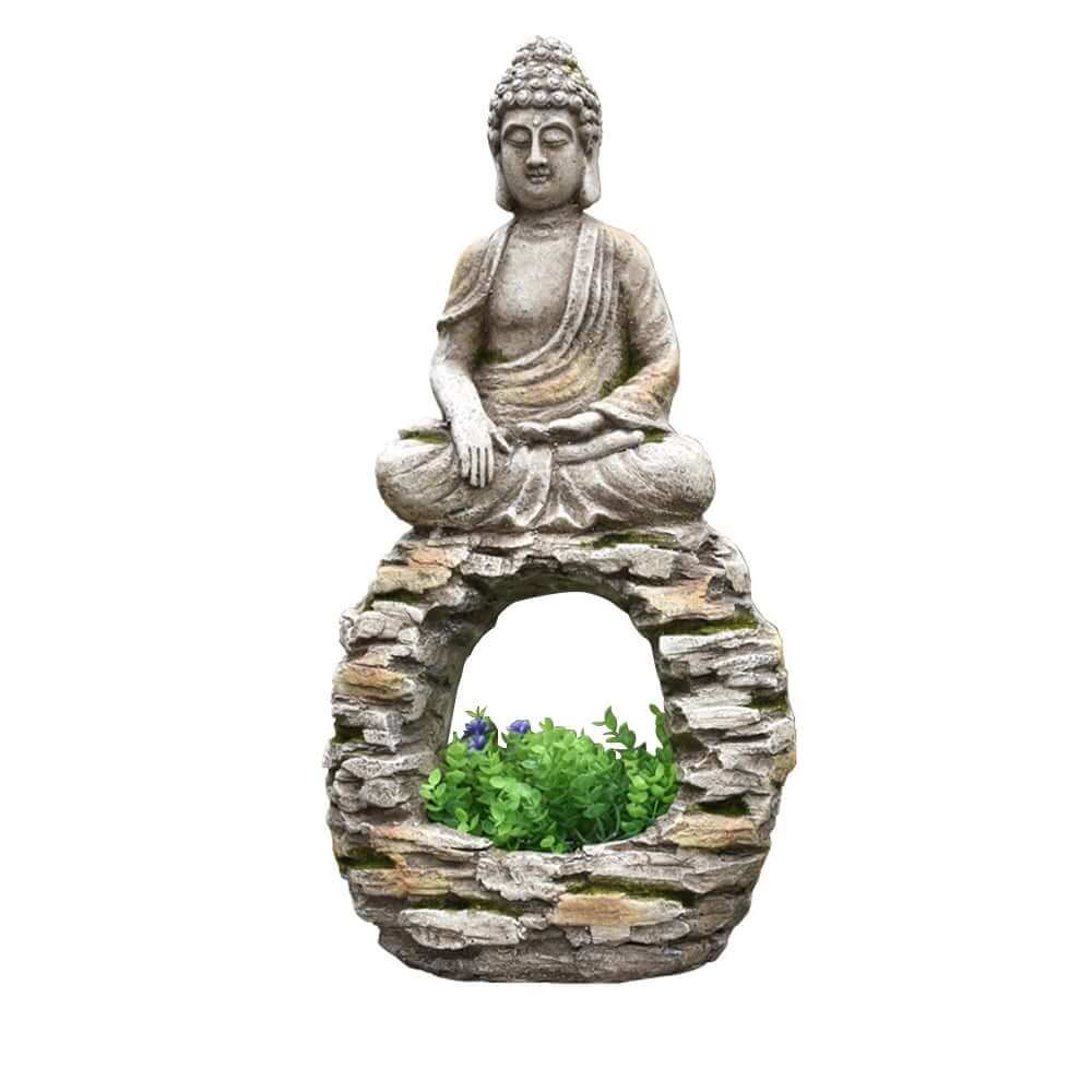 Abstract Gray Resin Buddha Statue for Outdoor Meditation