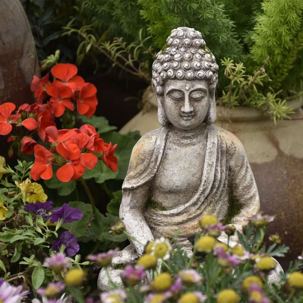 Abstract Gray Resin Buddha Statue for Outdoor Meditation