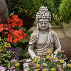 Abstract Gray Resin Buddha Statue for Outdoor Meditation