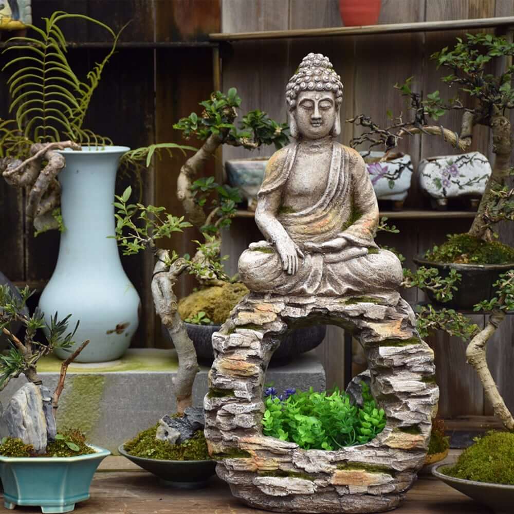 Abstract Gray Resin Buddha Statue for Outdoor Meditation