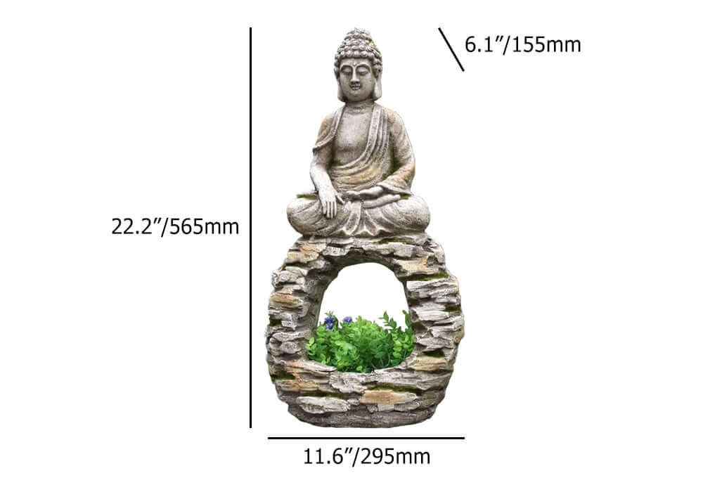 Abstract Gray Resin Buddha Statue for Outdoor Meditation Dimensions