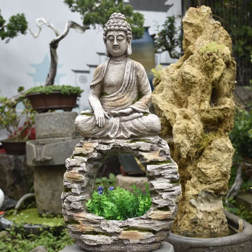 Abstract Gray Resin Buddha Statue for Outdoor Meditation Main Product Image