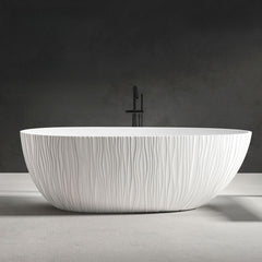 Ink Resin Freestanding Bathtub with Roll Top, Oval Shape in Simplistic Style & Soaking Therapy Bathtubs