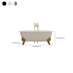 Clawfoot Bathtub in Porcelain Enameled Cast Iron with 2 Handles, Roll Top, Compression Faucet, Oval Shape, Valve & Contemporary Style, White-Gold, Tub with Wall Mounted Faucets, 72"L x 31"W x 25"H Bathtubs