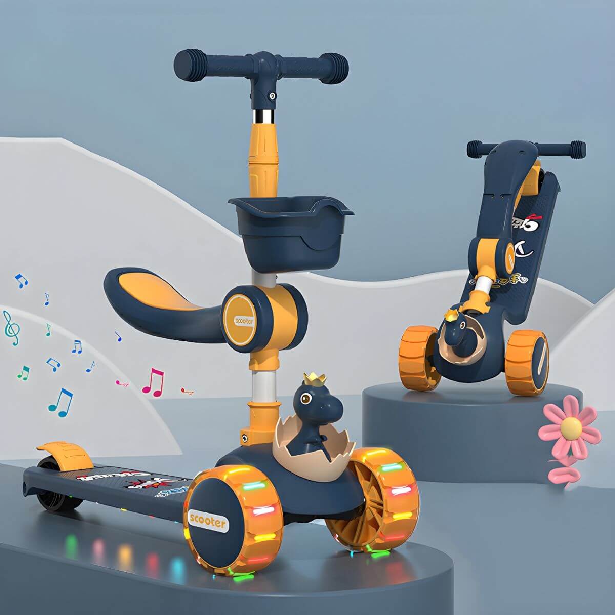 Adjustable Dinosaur Scooter with Light-Up Wheels for Toddlers