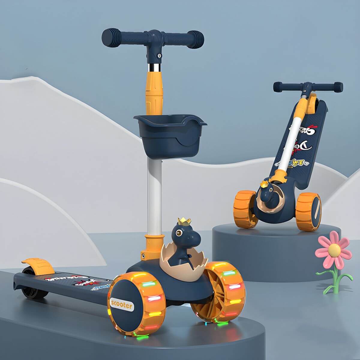 Adjustable Dinosaur Scooter with Light-Up Wheels for Toddlers