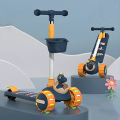 Adjustable Dinosaur Scooter with Light-Up Wheels for Toddlers