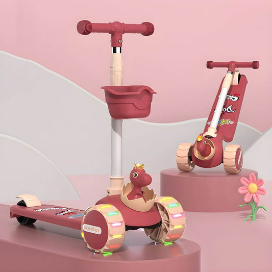 Adjustable Dinosaur Scooter with Light-Up Wheels for Toddlers