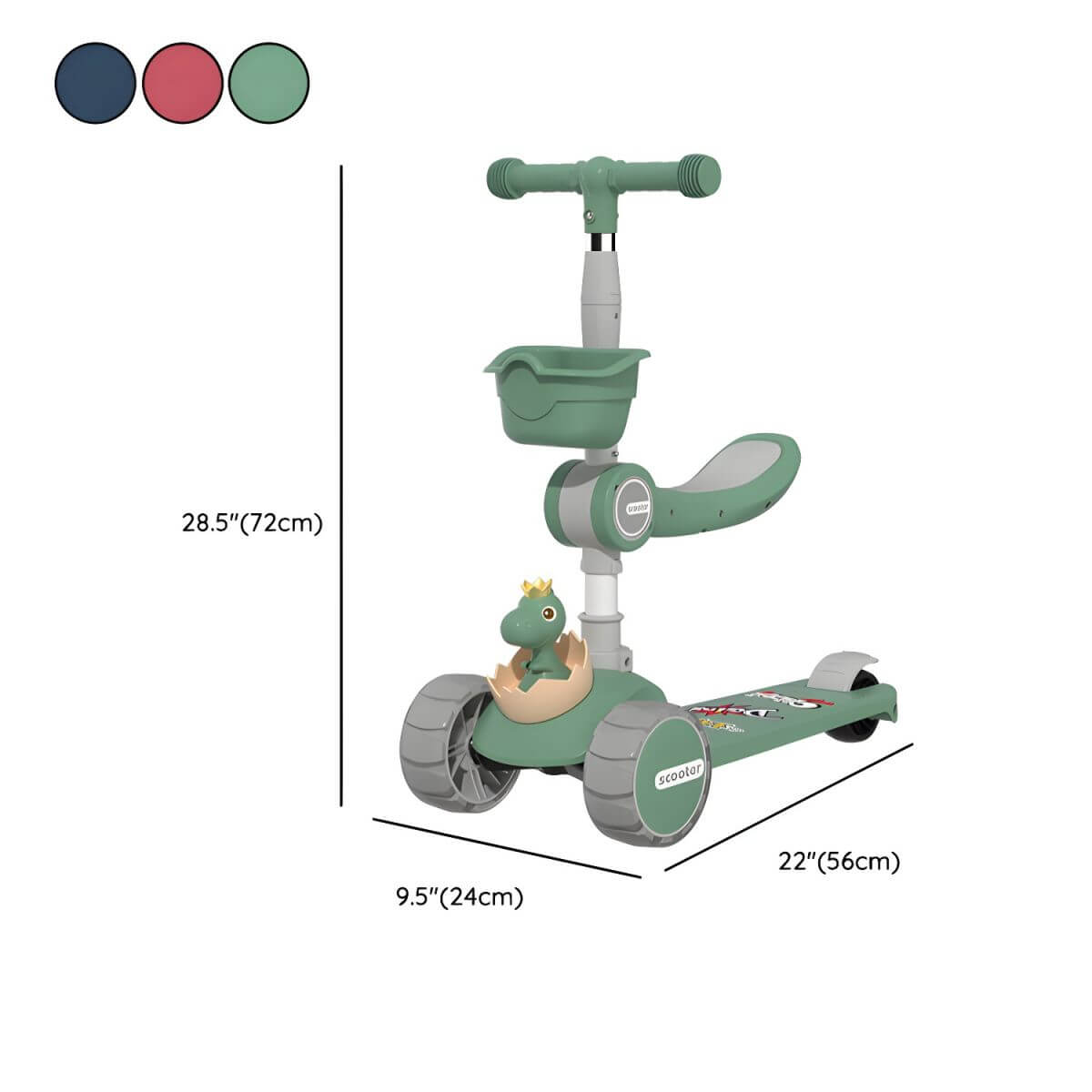 Adjustable Dinosaur Scooter with Light-Up Wheels for Toddlers Dimensions