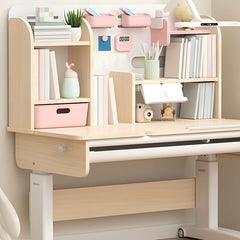 Adjustable Kids Desk and Chair Set with Storage Shelves in Rubberwood
