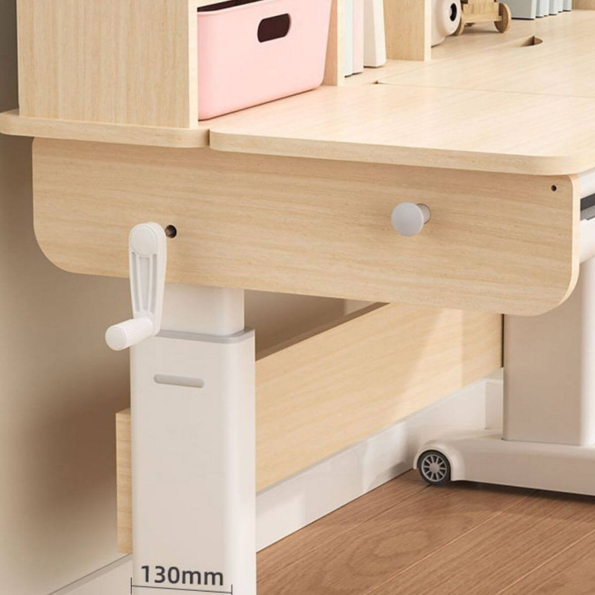 Adjustable Kids Desk and Chair Set with Storage Shelves in Rubberwood