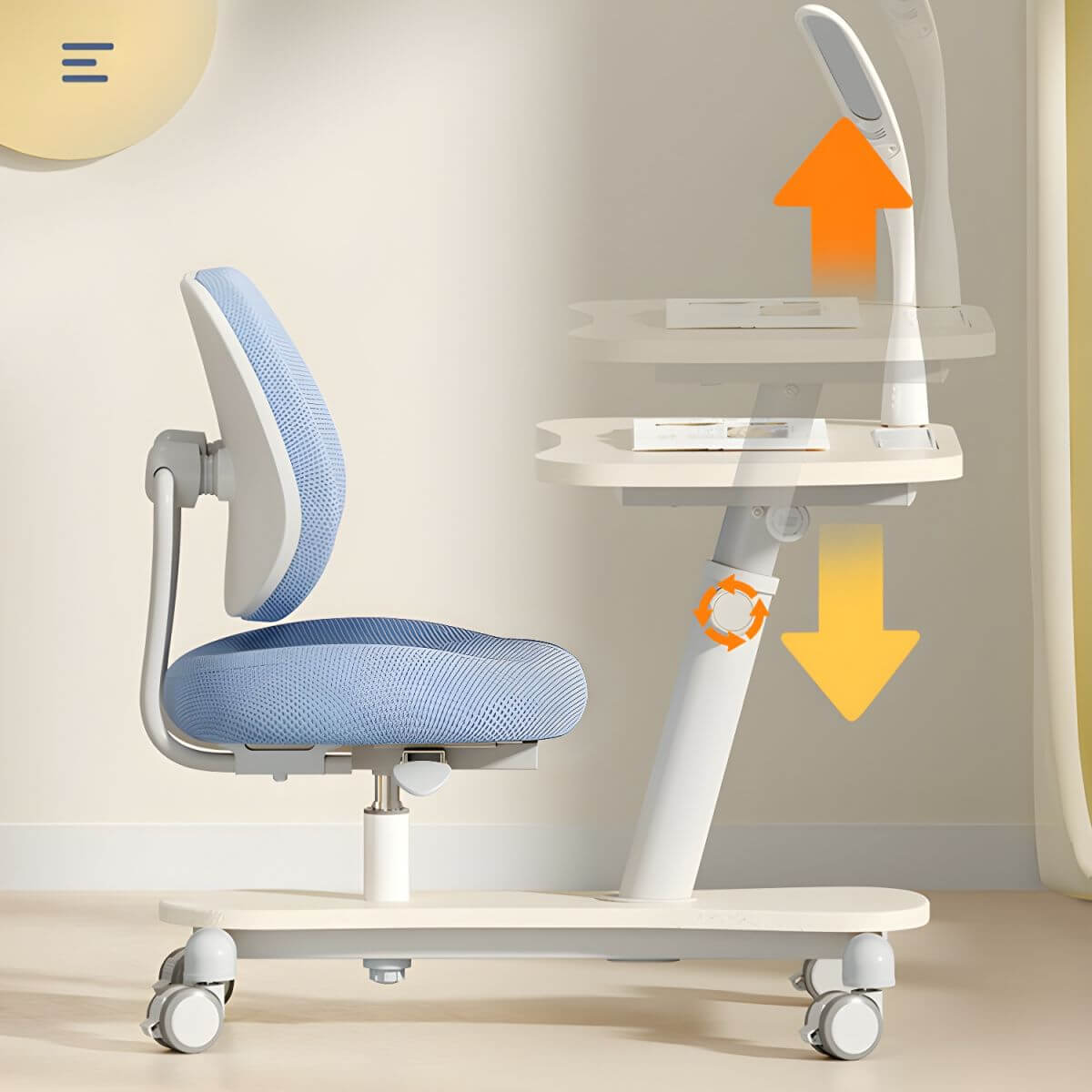 Adjustable Kids Writing Desk with Ergonomic Chair and Storage Shelf