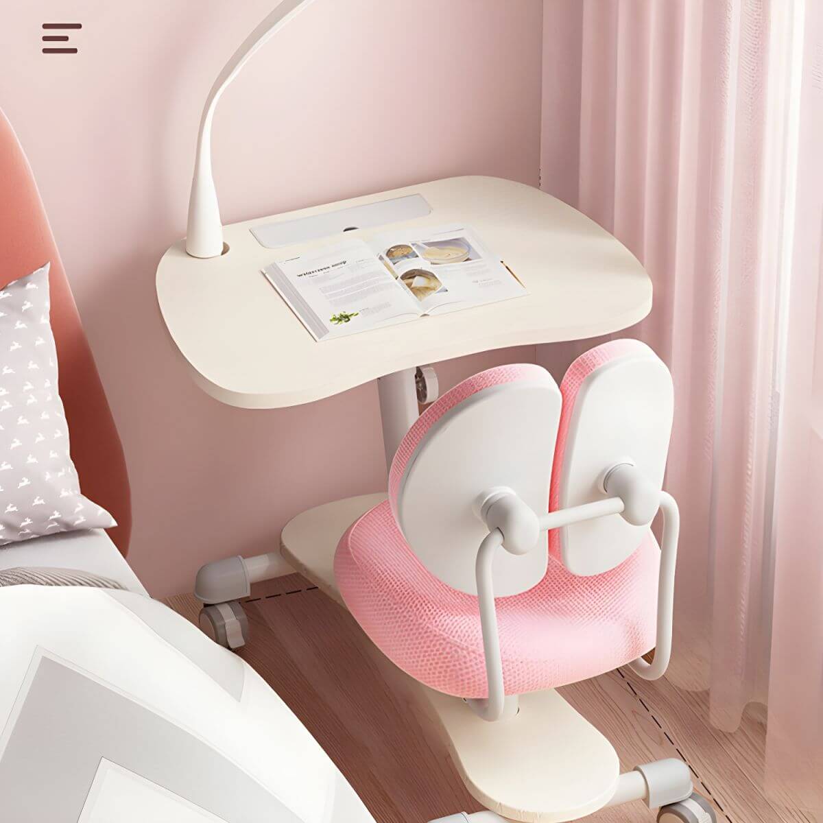 Adjustable Kids Writing Desk with Ergonomic Chair and Storage Shelf