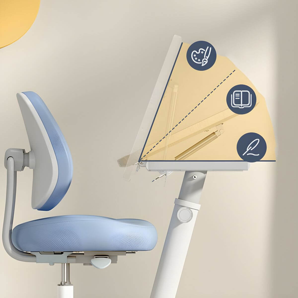 Adjustable Kids Writing Desk with Ergonomic Chair and Storage Shelf