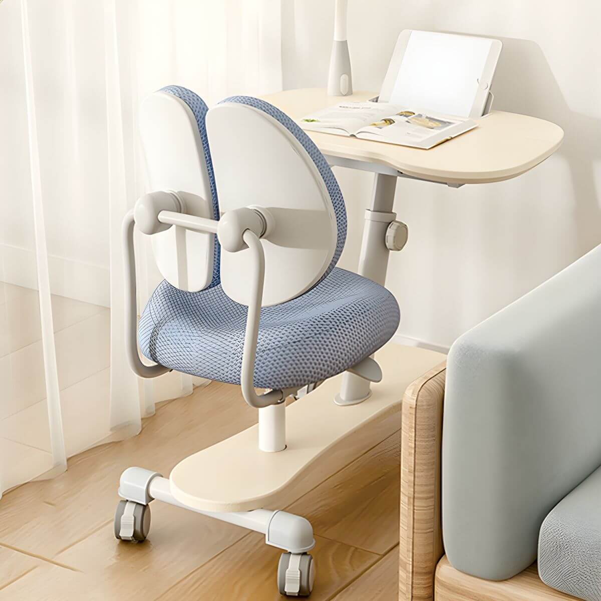 Adjustable Kids Writing Desk with Ergonomic Chair and Storage Shelf