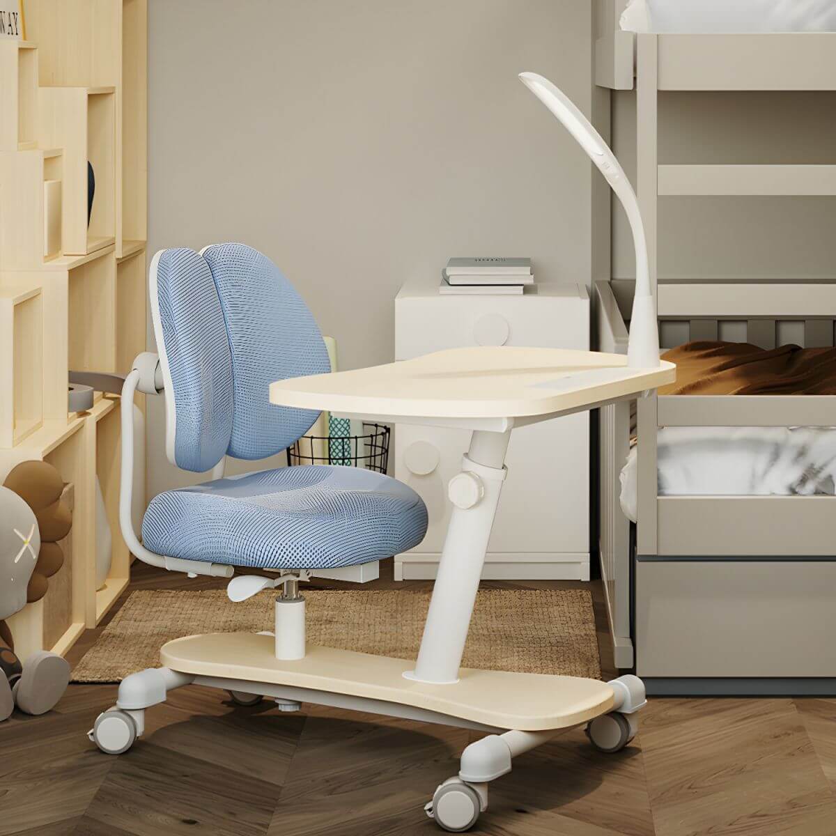Adjustable Kids Writing Desk with Ergonomic Chair and Storage Shelf