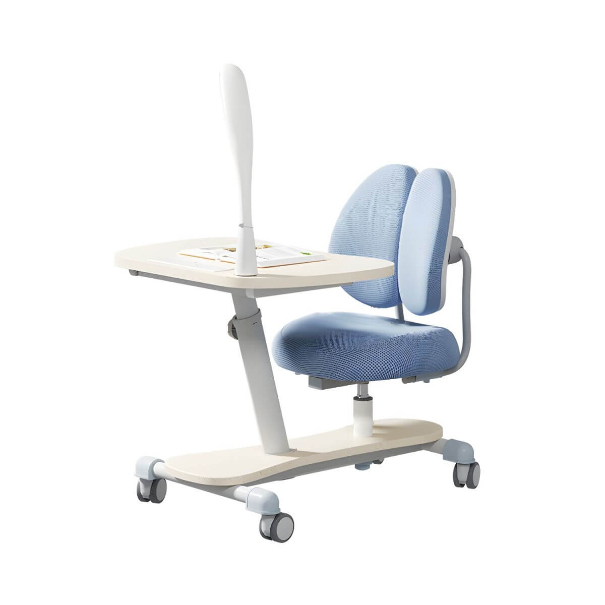 Adjustable Kids Writing Desk with Ergonomic Chair and Storage Shelf