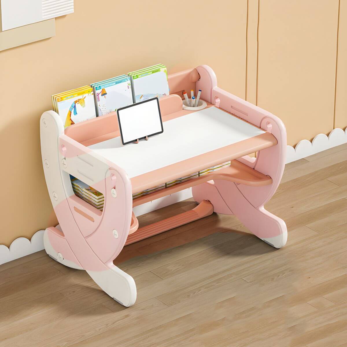 Adjustable Pastel Kids' Desk Featuring Paintable Top and Storage Shelf
