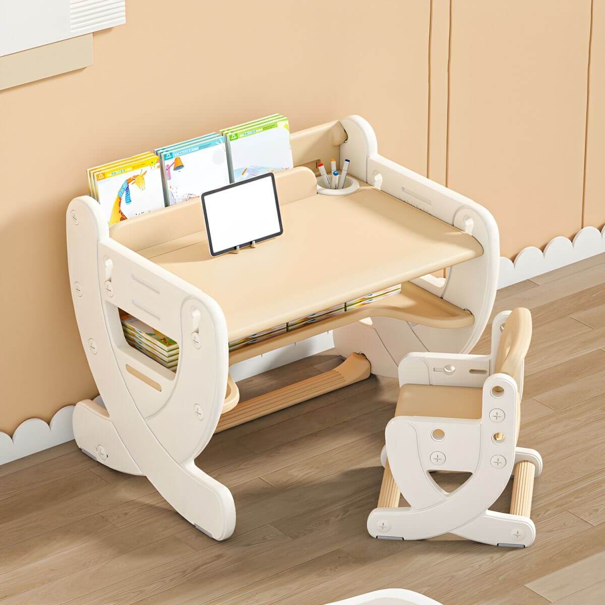 Adjustable Pastel Kids' Desk Featuring Paintable Top and Storage Shelf