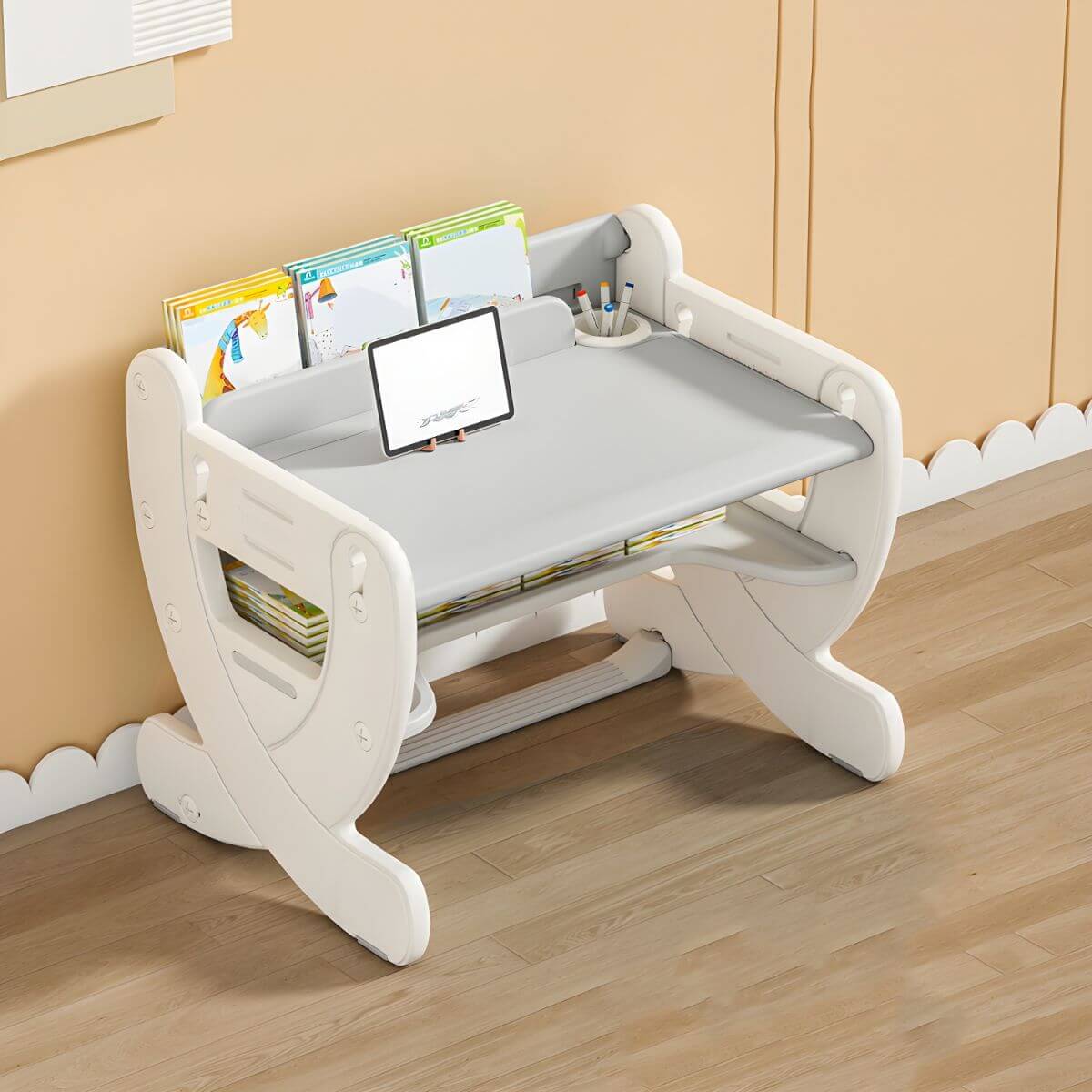 Adjustable Pastel Kids' Desk Featuring Paintable Top and Storage Shelf