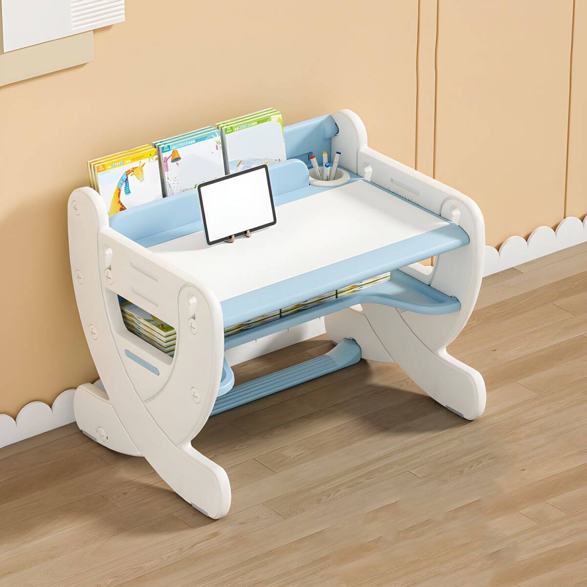Adjustable Pastel Kids' Desk Featuring Paintable Top and Storage Shelf