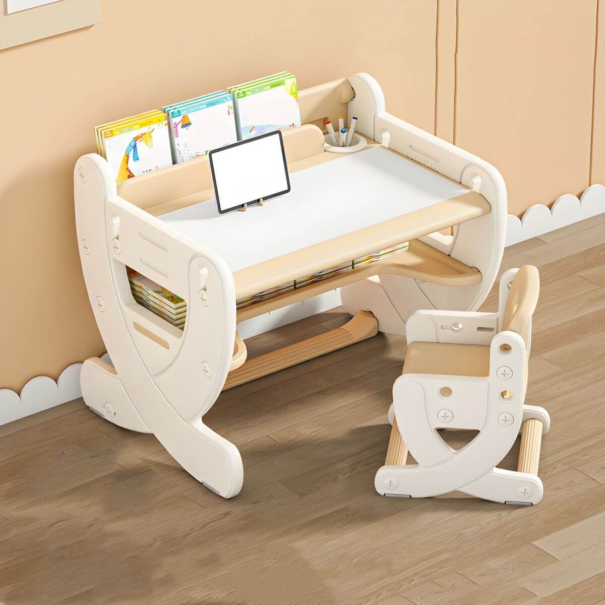 Adjustable Pastel Kids' Desk Featuring Paintable Top and Storage Shelf