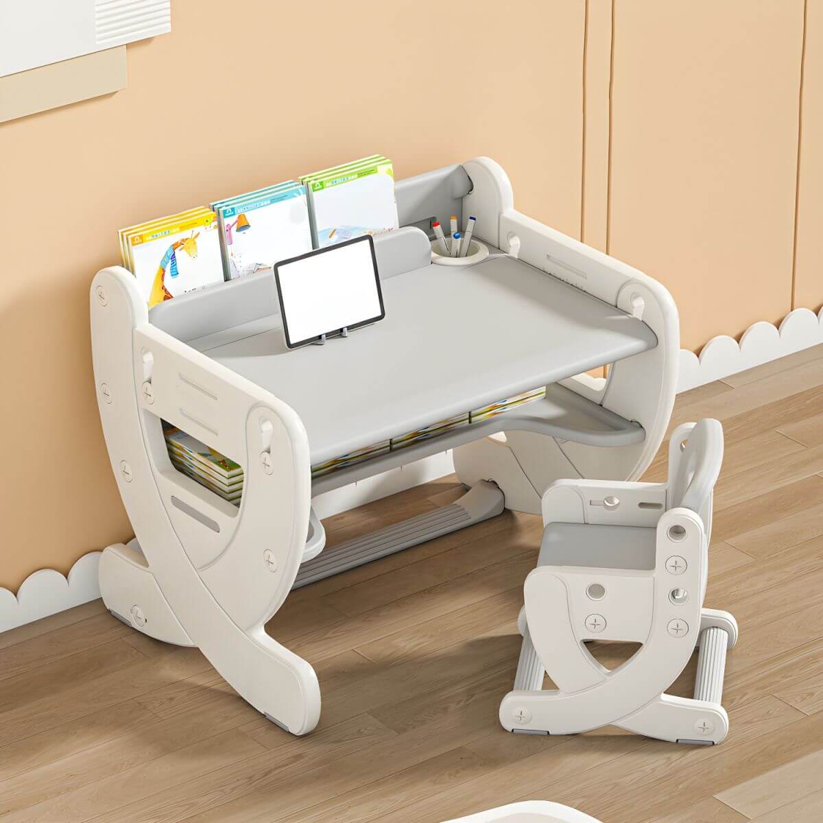 Adjustable Pastel Kids' Desk Featuring Paintable Top and Storage Shelf