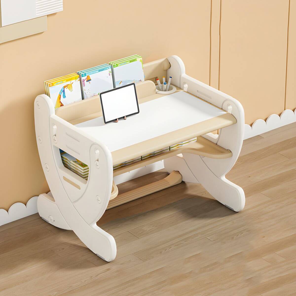 Adjustable Pastel Kids' Desk Featuring Paintable Top and Storage Shelf