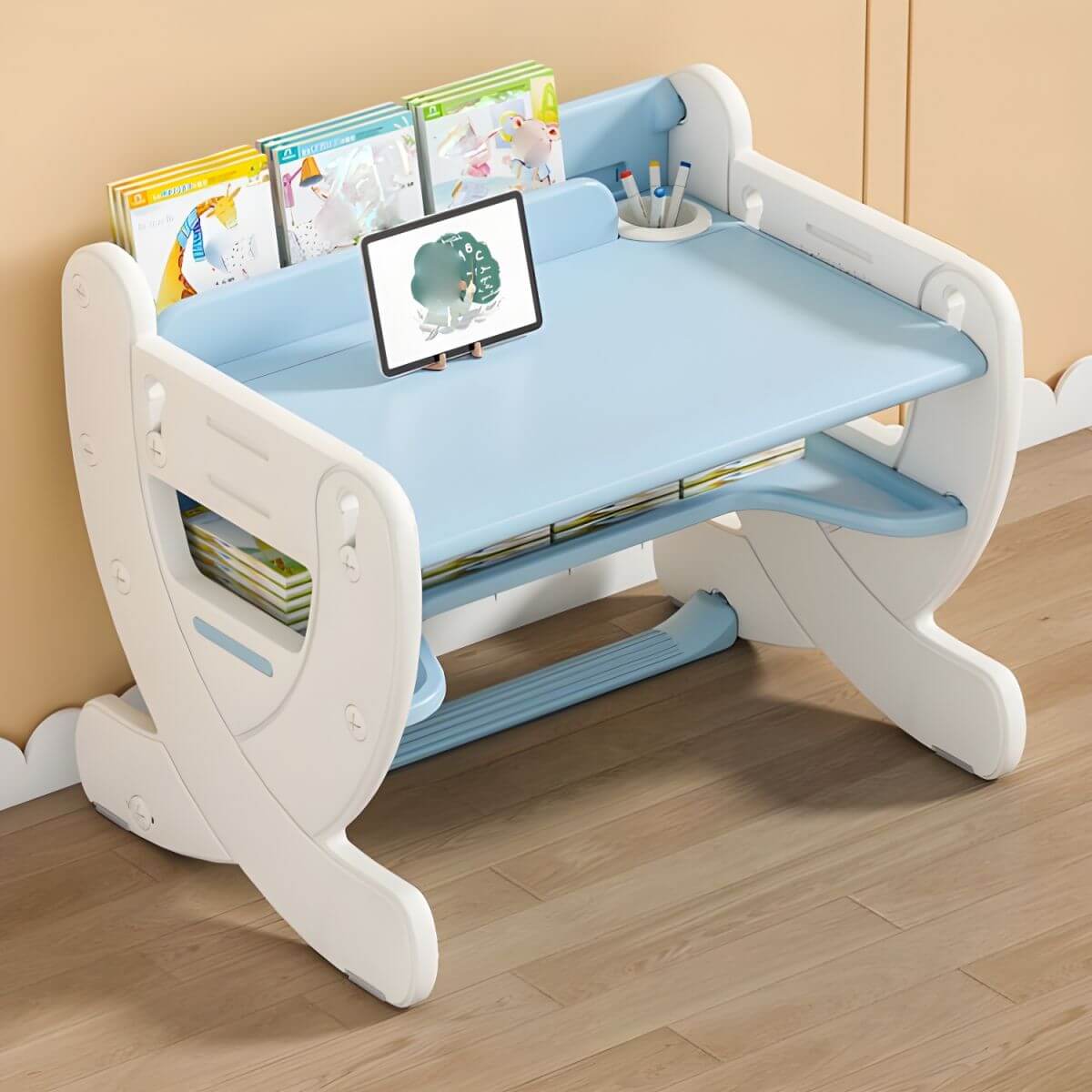Adjustable Pastel Kids' Desk Featuring Paintable Top and Storage Shelf
