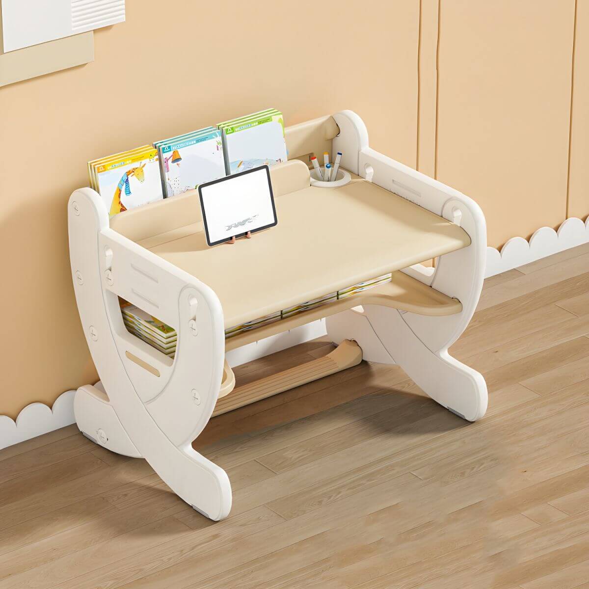 Adjustable Pastel Kids' Desk Featuring Paintable Top and Storage Shelf
