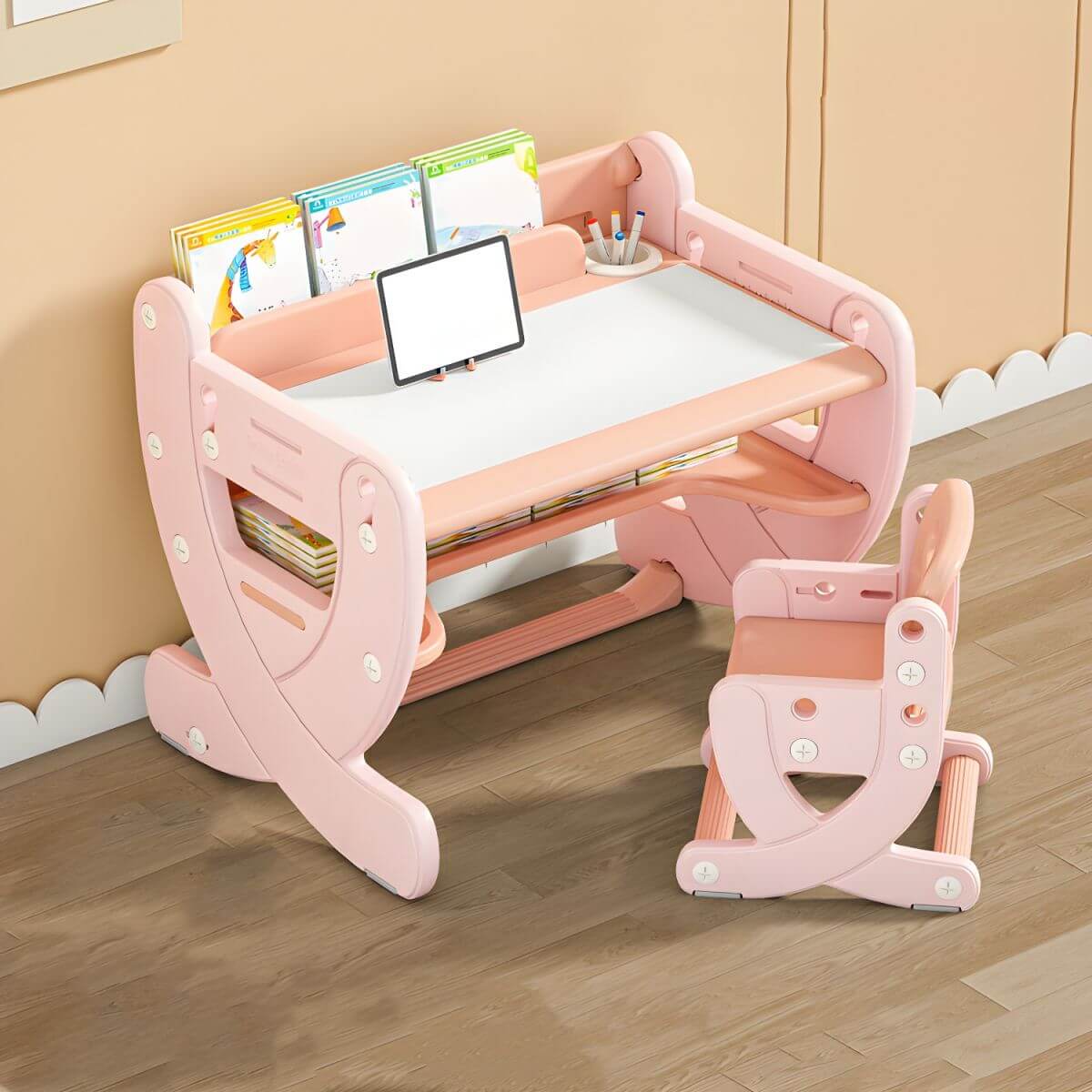 Adjustable Pastel Kids' Desk Featuring Paintable Top and Storage Shelf