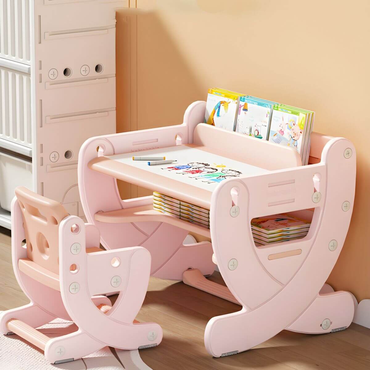 Adjustable Pastel Kids' Desk Featuring Paintable Top and Storage Shelf Main Product Image