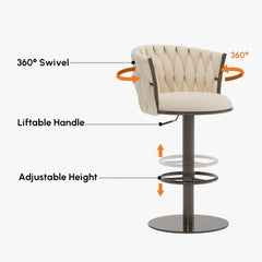 Adjustable Velvet Bar Stools With Gold Legs, 2-Pack