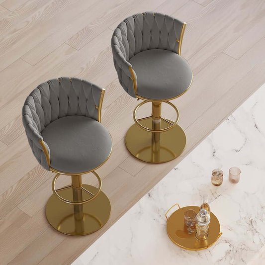 Adjustable Velvet Bar Stools With Gold Legs, 2-Pack