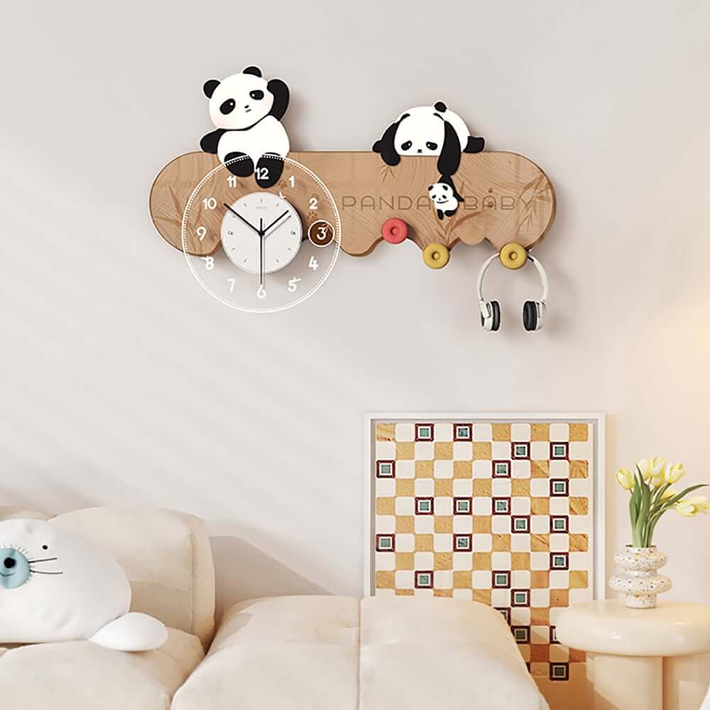 Adorable Multi-Color Panda Garment Rack with LED Clock - Modern Design