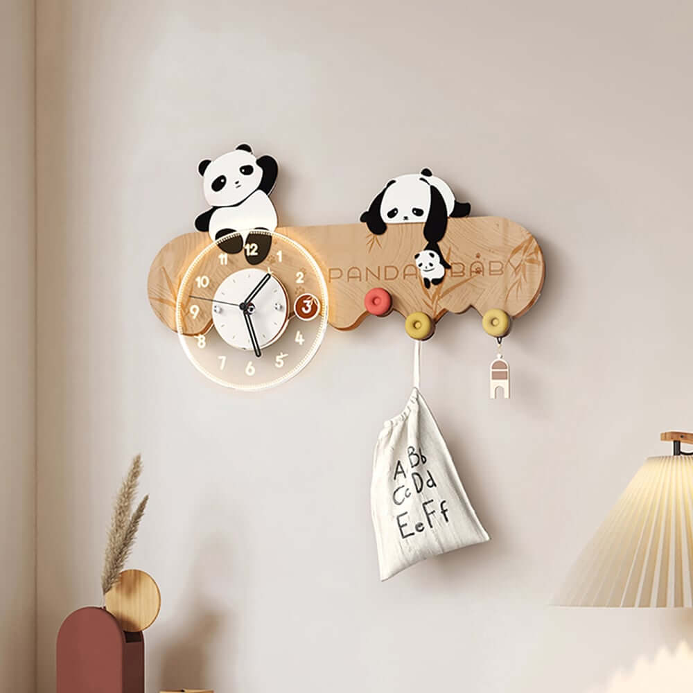 Adorable Multi-Color Panda Garment Rack with LED Clock - Modern Design