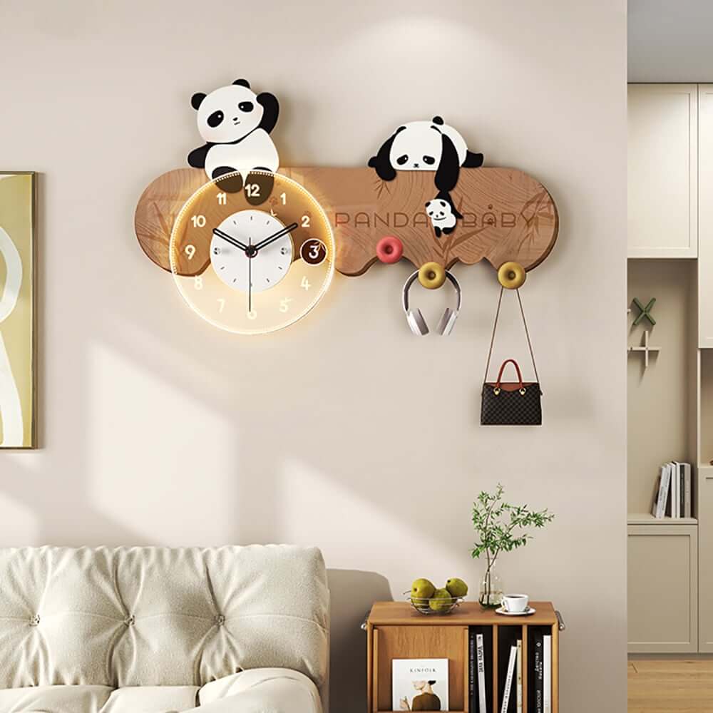 Adorable Multi-Color Panda Garment Rack with LED Clock - Modern Design