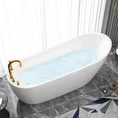 Slipper Bathtub White Soaking Oval Shape Pop-Up Drain Freestanding Acrylic Bathtubs