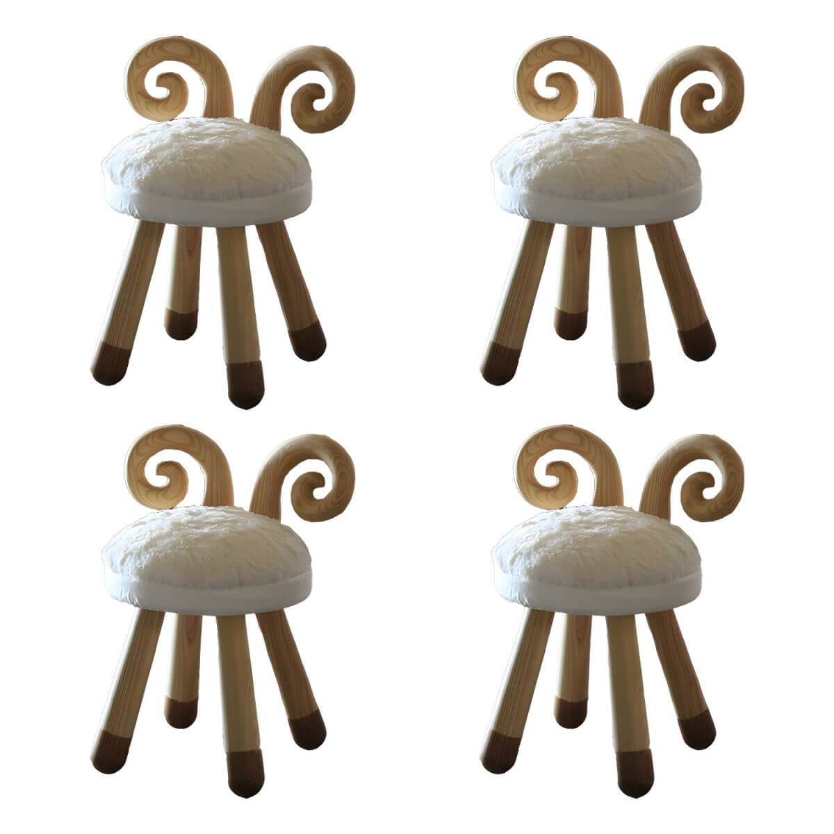 Animal-Shaped Upholstered Kids Stool with Light Wood Legs