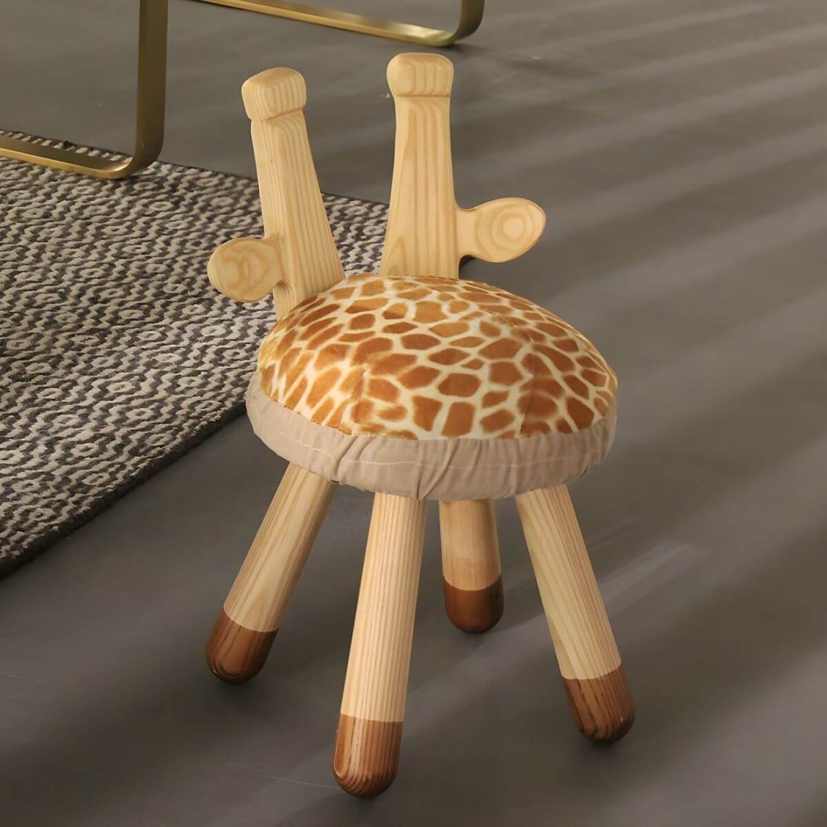 Animal-Shaped Upholstered Kids Stool with Light Wood Legs