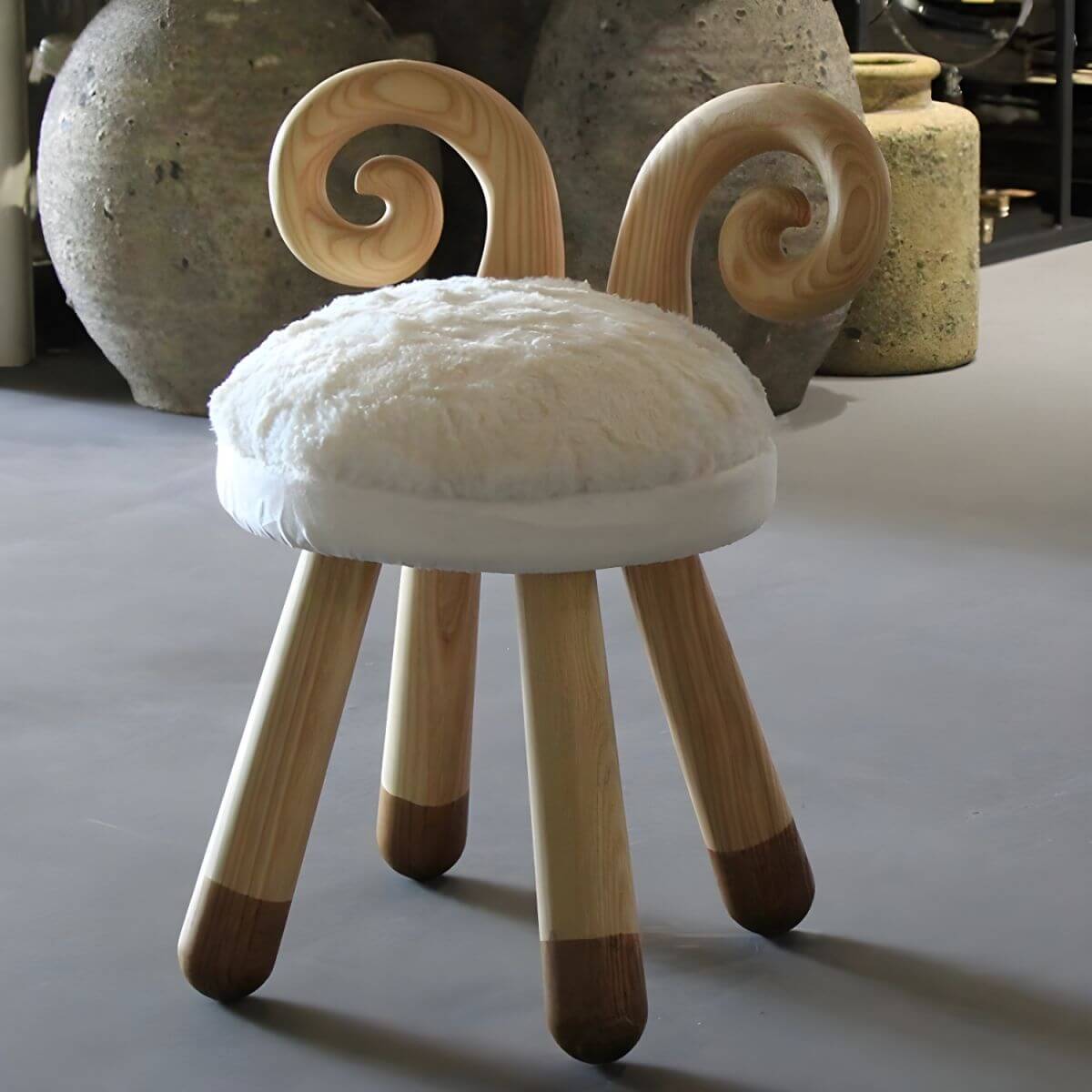 Animal-Shaped Upholstered Kids Stool with Light Wood Legs