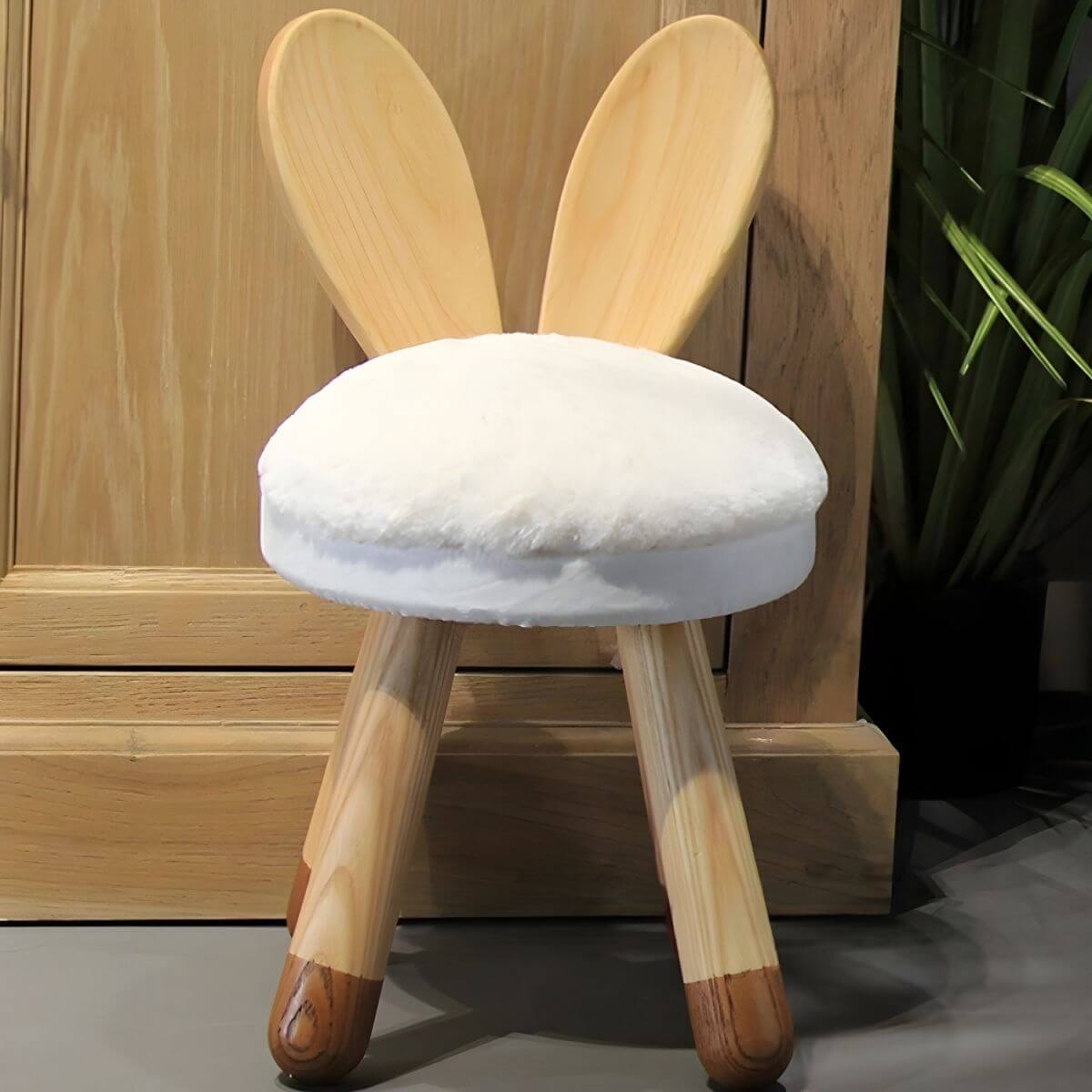 Animal-Shaped Upholstered Kids Stool with Light Wood Legs
