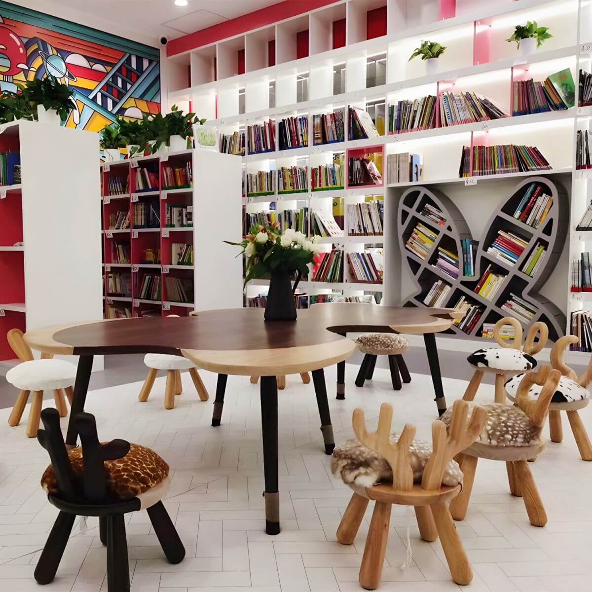 Animal-Shaped Upholstered Kids Stool with Light Wood Legs