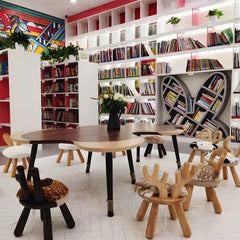 Animal-Shaped Upholstered Kids Stool with Light Wood Legs