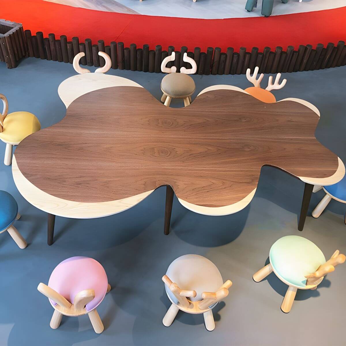 Animal-Shaped Upholstered Kids Stool with Light Wood Legs