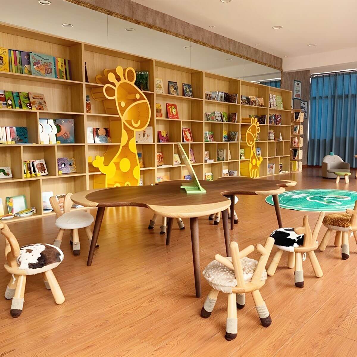 Animal-Shaped Upholstered Kids Stool with Light Wood Legs